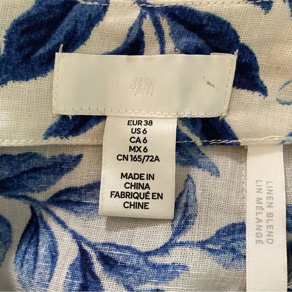 H&M Linen Blue and White Floral Midi Skirt with Slit Size 6 - Picture 13 of 16